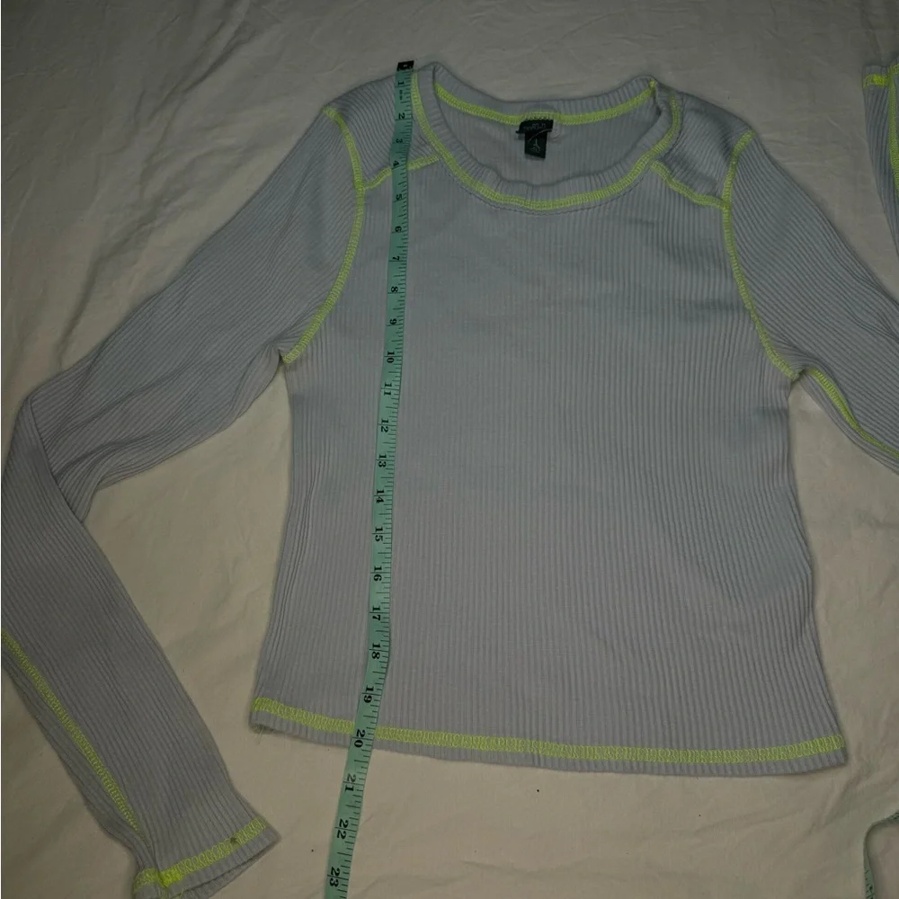 WILD FABLE Shirt Blue with Neon Green Stitching Long Sleeve / XL / Stitch Ribbed